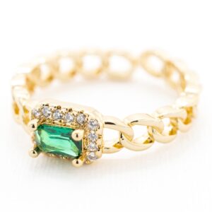Anillo cadena piedra verde