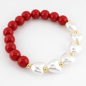 Pulsera roja corazones blancos