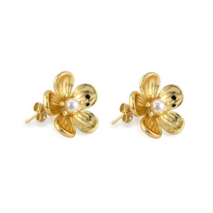 Arete flor pequeña dorada una perla