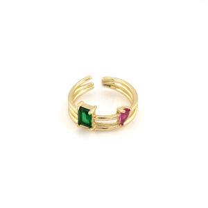 Anillo piedra verde rosa doble