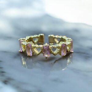 ANILLO CORAZONES PIEDRAS ROSAS