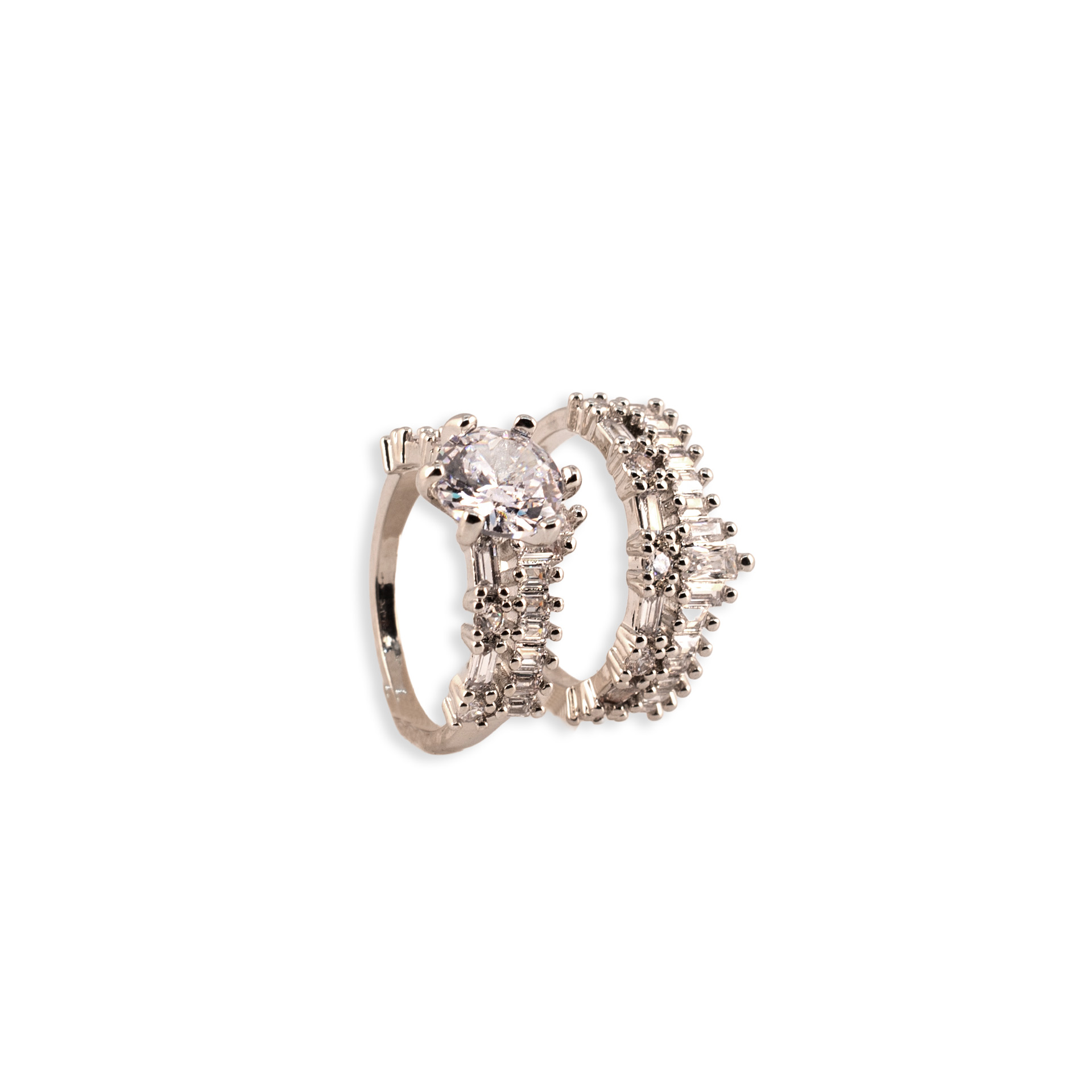 Anillo Doble Rodio Cristal