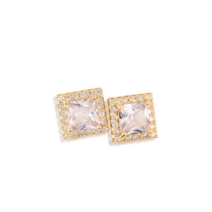 arete gold cuadrado piedra blanca