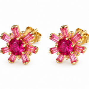 arete flor piedras rosa