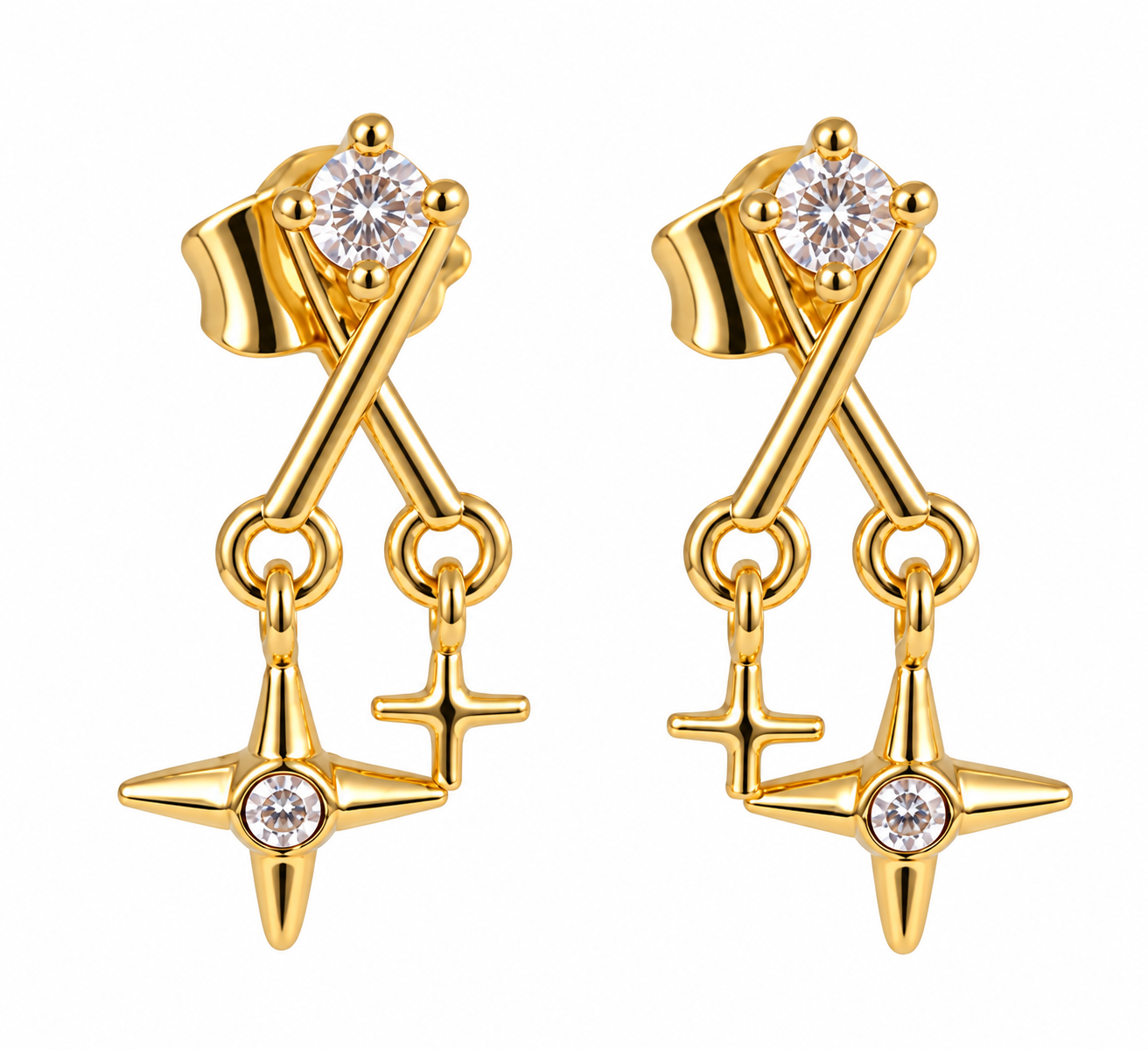 arete diseño estrella colgante piedra blanca