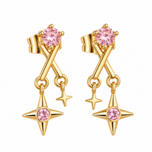 arete diseño estrella colgante rosa